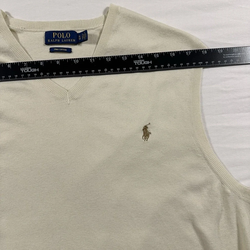 Polo Ralph Lauren Sleeveless Soft Cream Sweater Vest 100%‎ Pima Cotton Size XL